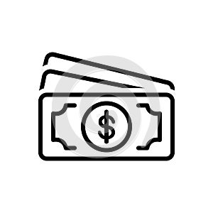 Black line icon for Cash, money and banking