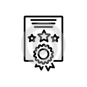 Black line icon for Certificate, diploma and award