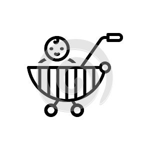 Black line icon for Child, stroller and pram