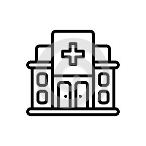 Black line icon for Clinics, hospital and medical