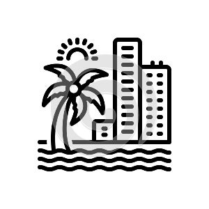 Black line icon for Coast, beach and hotel