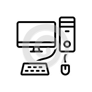 Black line icon for Computer, monitor and necessarily