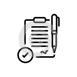 Black line icon for Consent, permission and document