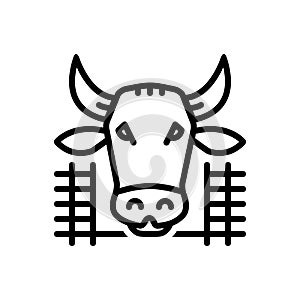 Black line icon for Cow In Shed, farmyard and cattle