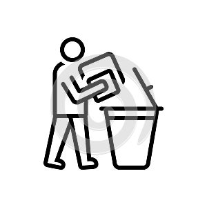 Black line icon for Declutter, dustbin and people