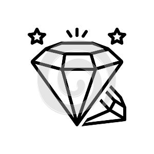 Black line icon for Diamond, gemstone and sparkler