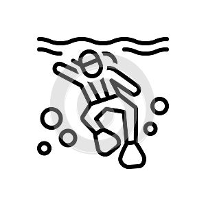 Black line icon for Diving, plunge and ocean