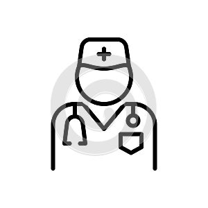 Black line icon for Doctor, surgeon and stethoscope
