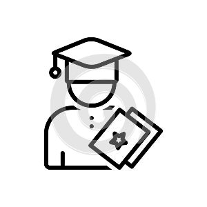 Black line icon for Education, man and person