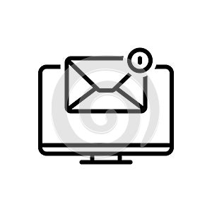 Black line icon for Email Symbol On Monitor Screen, apprise and enlighten