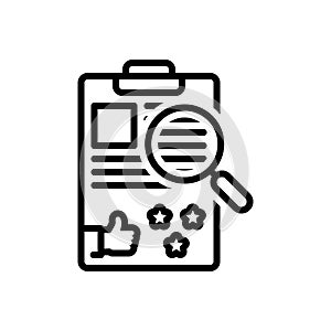 Black line icon for Evaluating, examining and studying