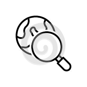 Black line icon for Exploration, magnifier and investigation