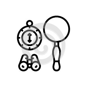 Black line icon for Explorer, investigator and compass