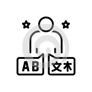 Black line icon for Fluent, foreign and language