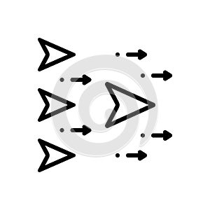 Black line icon for Forefront, front line and arrow