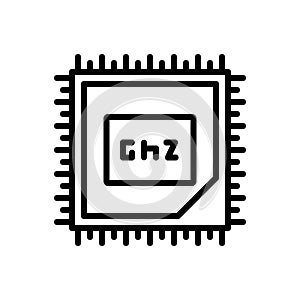 Black line icon for Ghz, speed and microprocessor