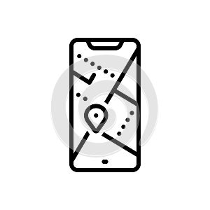 Black line icon for Gps, road map and search