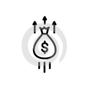 Black line icon for Growth, money bag and riches