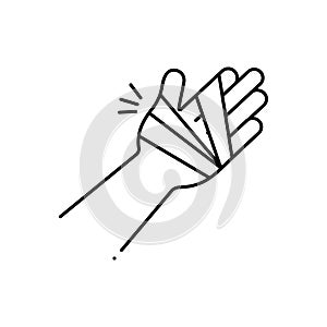 Black line icon for Hand injury, bandaged and damage