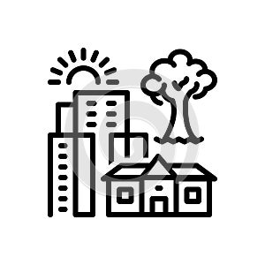 Black line icon for Hometown, city and building