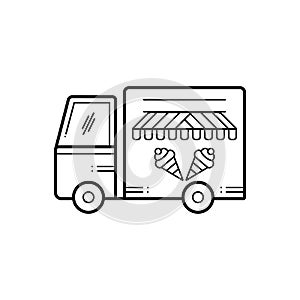 Black line icon for Icecream Van, carriage and town