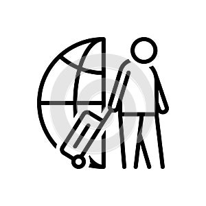 Black line icon for Immigrant, travel and migrant