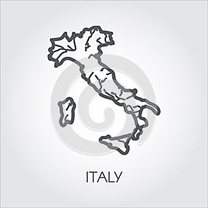 Black line icon of Italy map. European contour border country with signature. Vector illustration