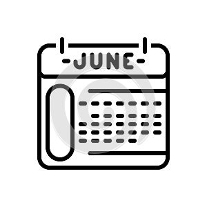 Black line icon for June, deadline and date book