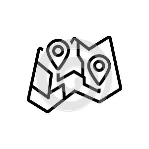 Black line icon for Map, delineation and route photo