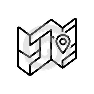 Black line icon for Map, delineation and route