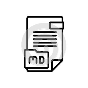 Black line icon for Md, course and document