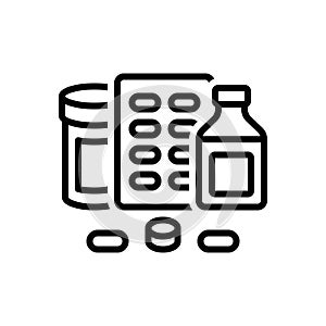 Black line icon for Med, drug and medicament