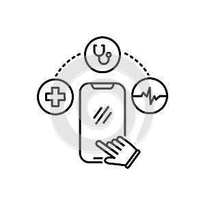 Black line icon for Mhealth, cellphone and record
