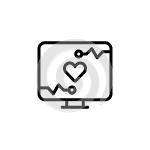 Black line icon for Monitoring, heart and medical