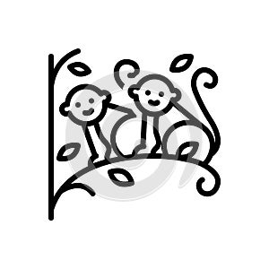 Black line icon for Monkey Set On Tree, tree and animal