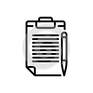 Black line icon for Note, document and pen