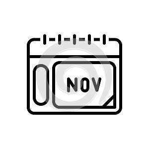 Black line icon for November, calendar and book