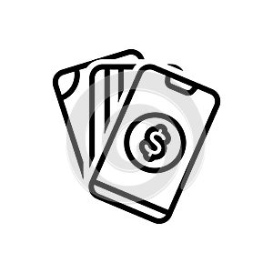 Black line icon for Payment, salary and mobile