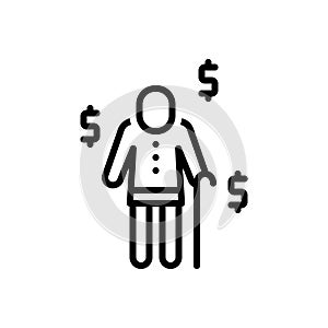 Black line icon for Pension, superannuation and old man