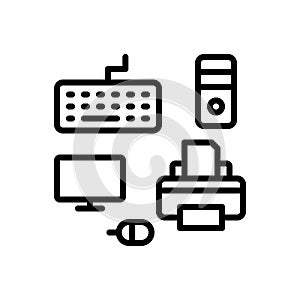 Black line icon for Peripheral, acentric and monitor