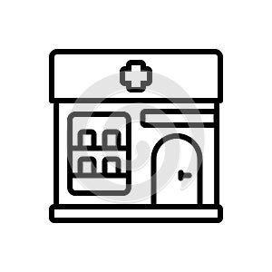 Black line icon for Pharmacy, apothecary and building