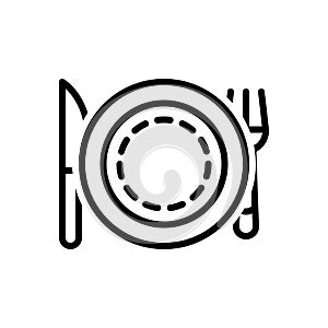 Black line icon for Plate, setting and fork