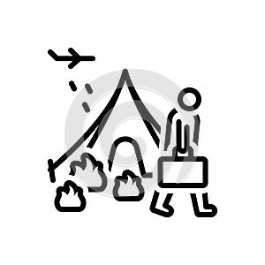 Black line icon for Refugee, fugitive and migrant