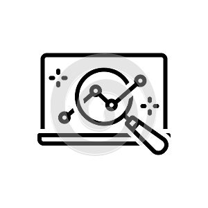 Black line icon for Research, data and financial