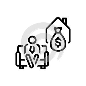 Black line icon for Retire, armchair and deposit