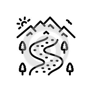Black line icon for River, landscape, and natural