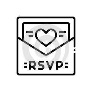 Black line icon for Rsvp, message, card and invitation