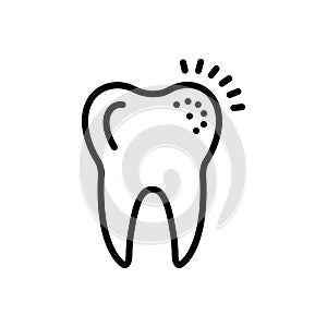 Black line icon for Sensitive, cavities and tooth