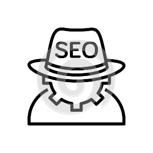 Black line icon for Seo, Blackhat and costume