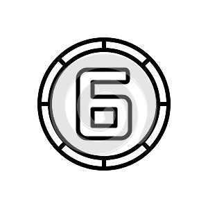Black line icon for Sixth, number and education